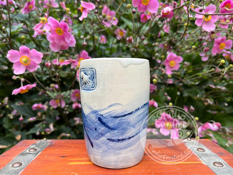 Cobalt Wash Stamped Porcelain Octopus Tumbler