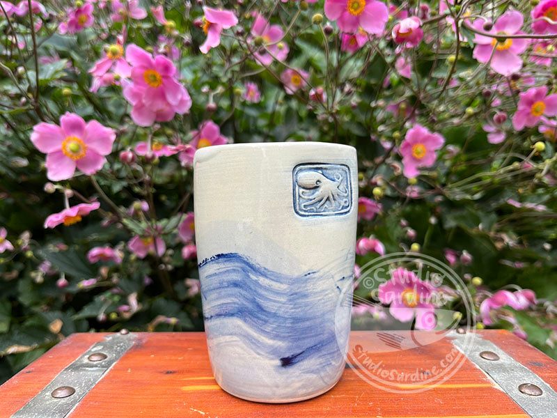 Cobalt Wash Stamped Porcelain Octopus Tumbler
