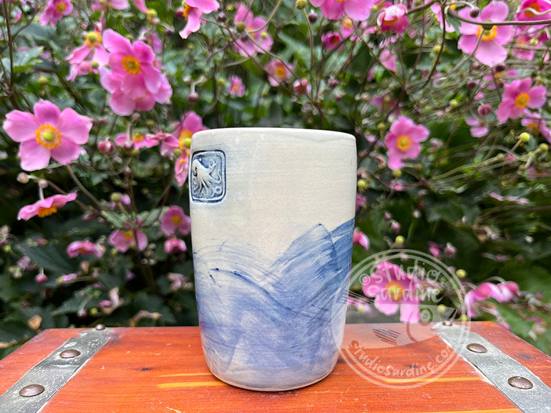 Cobalt Wash Stamped Porcelain Octopus Tumbler