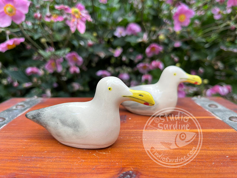 Hand-sculpted stoneware seagulls