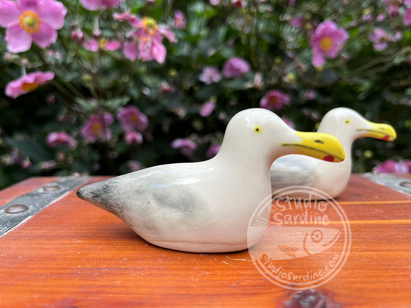 Hand-sculpted stoneware seagulls