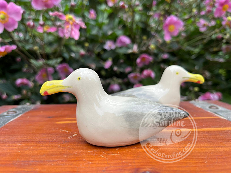Hand-sculpted stoneware seagulls