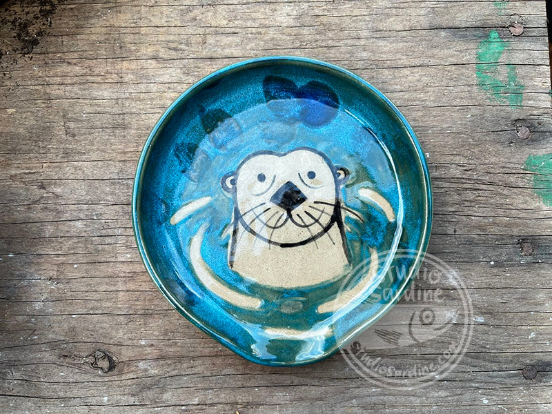 Hand-painted otter stoneware spoonrest