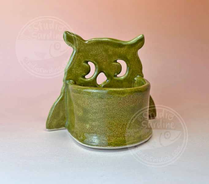 Horned owl stoneware tealight luminary A
