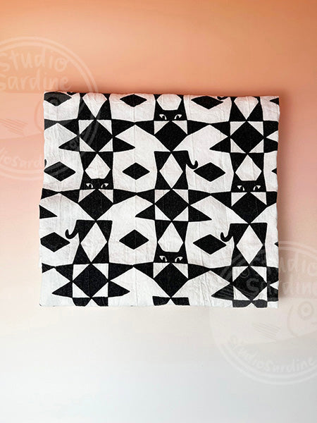 Quilty Cat Hand-Printed Cotton Tea Towel