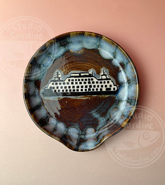 Hand-painted ferry stoneware spoon rest C
