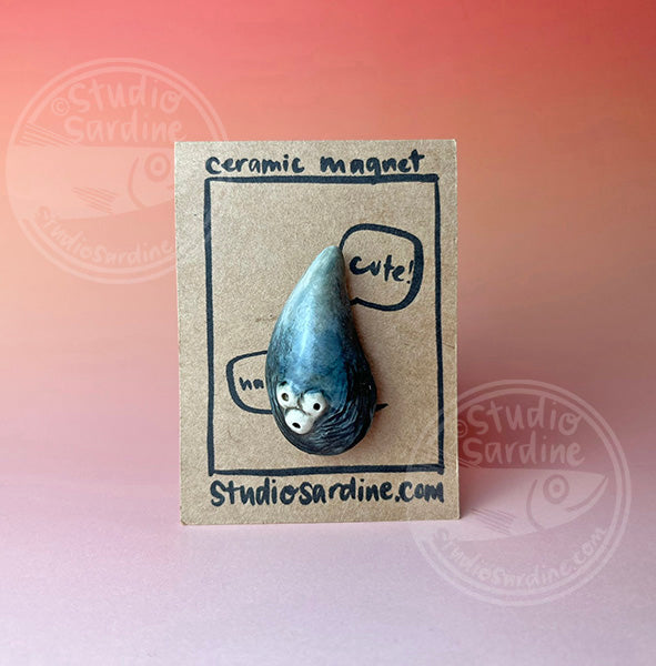 Handmade stoneware mussel with barnacles magnet