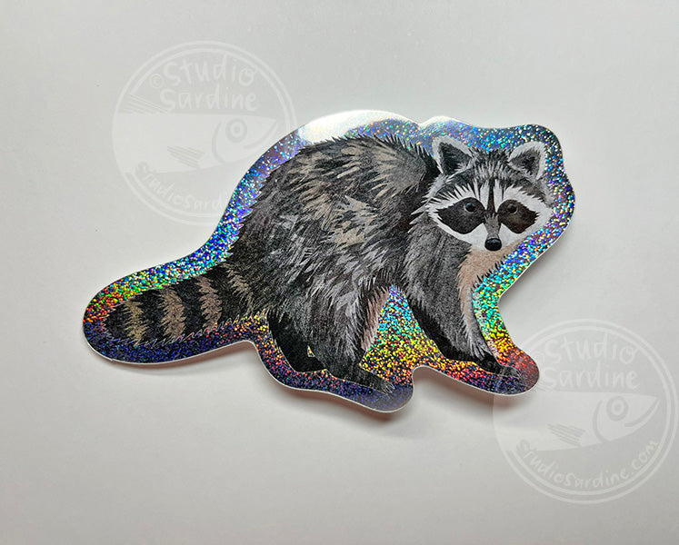 Sparkle Raccoon Holographic Glitter Sticker