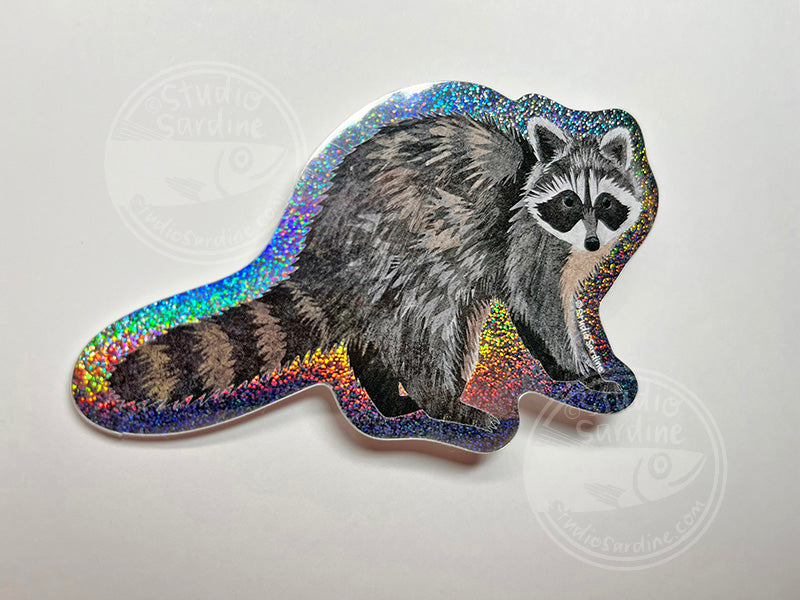 Sparkle Raccoon Holographic Glitter Sticker
