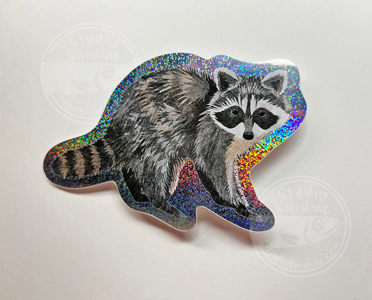 Sparkle Raccoon Holographic Glitter Sticker