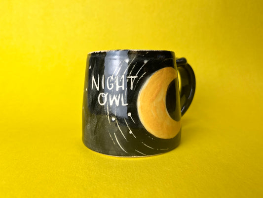 Night Owl handmade porcelain mug