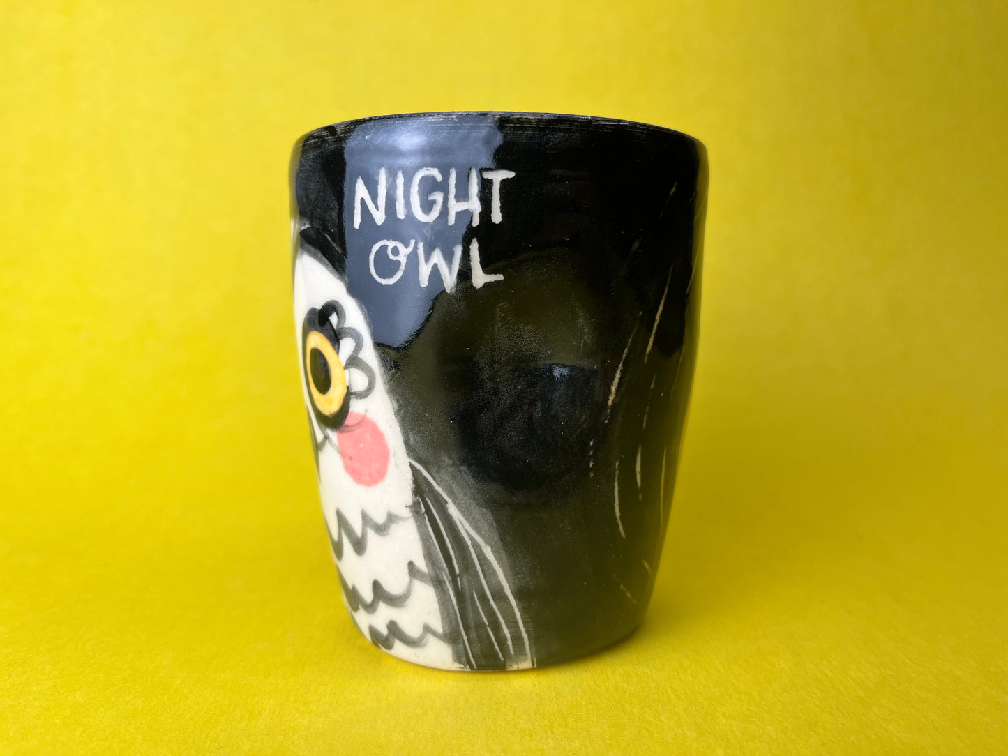 Night Owl tumbler with scalloped eyelashes