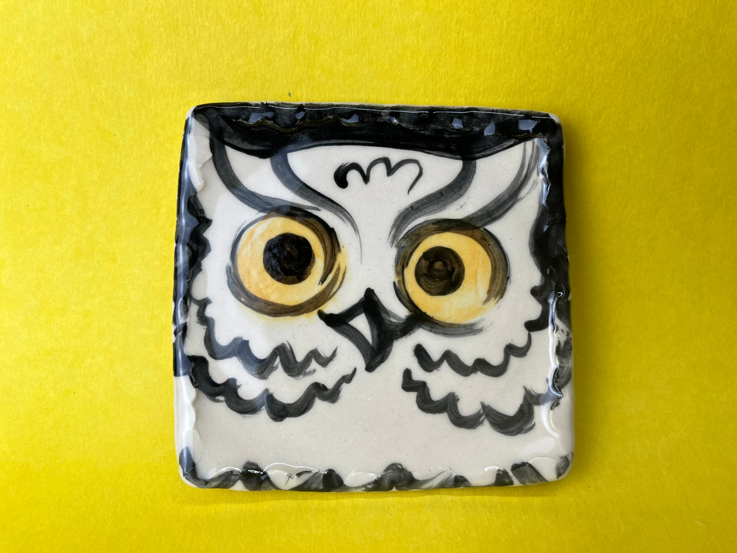 Friendly Owl handmade porcelain square plate