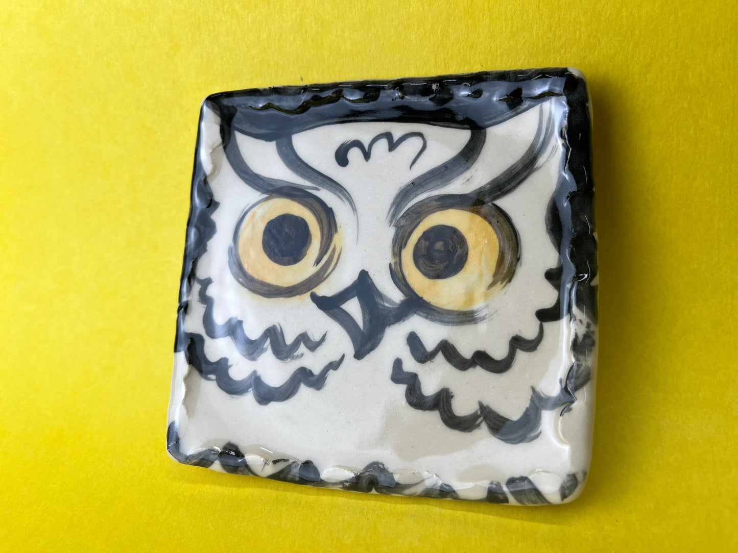 Friendly Owl handmade porcelain square plate