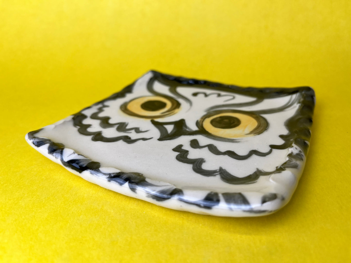 Friendly Owl handmade porcelain square plate