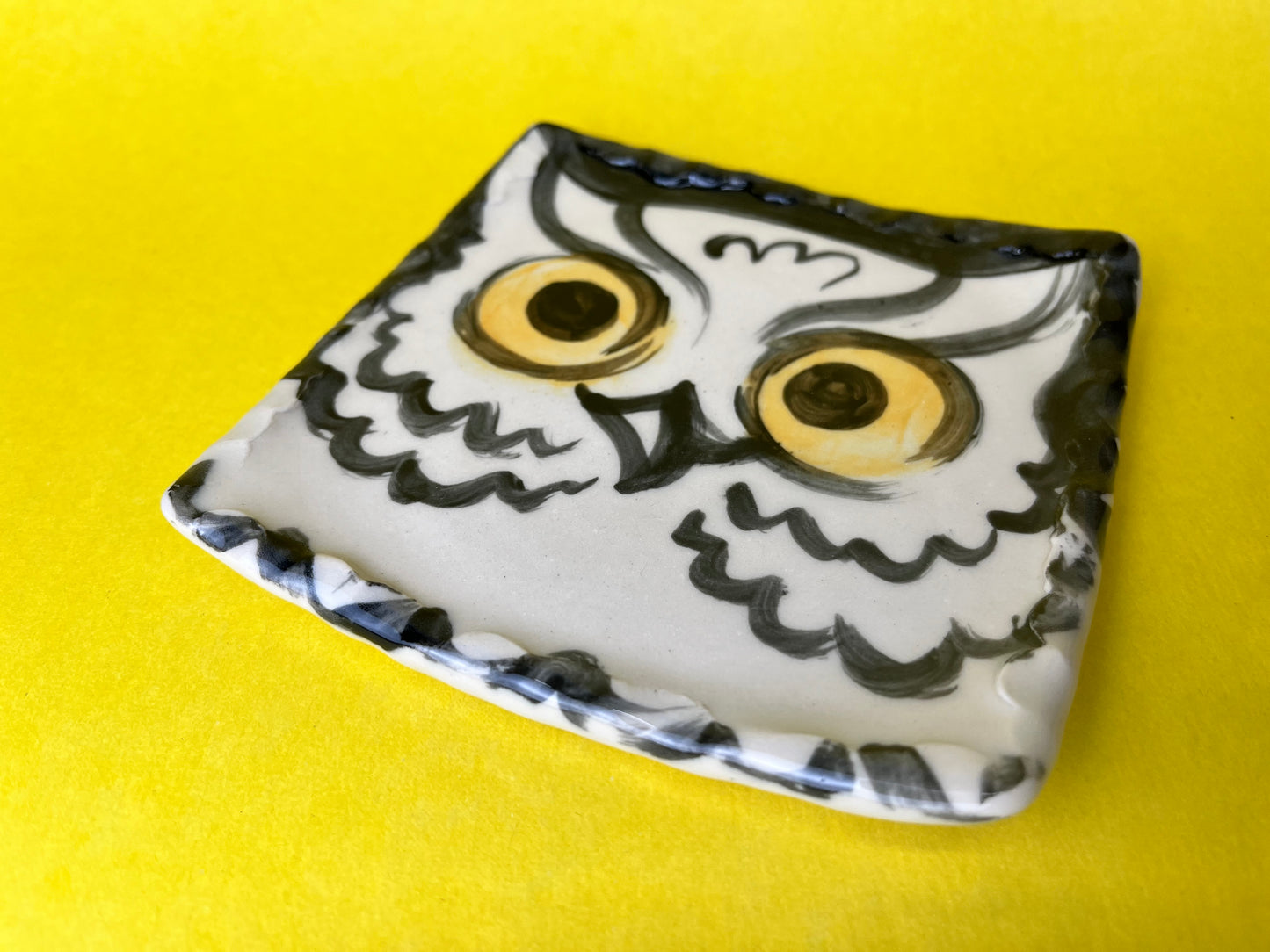 Friendly Owl handmade porcelain square plate