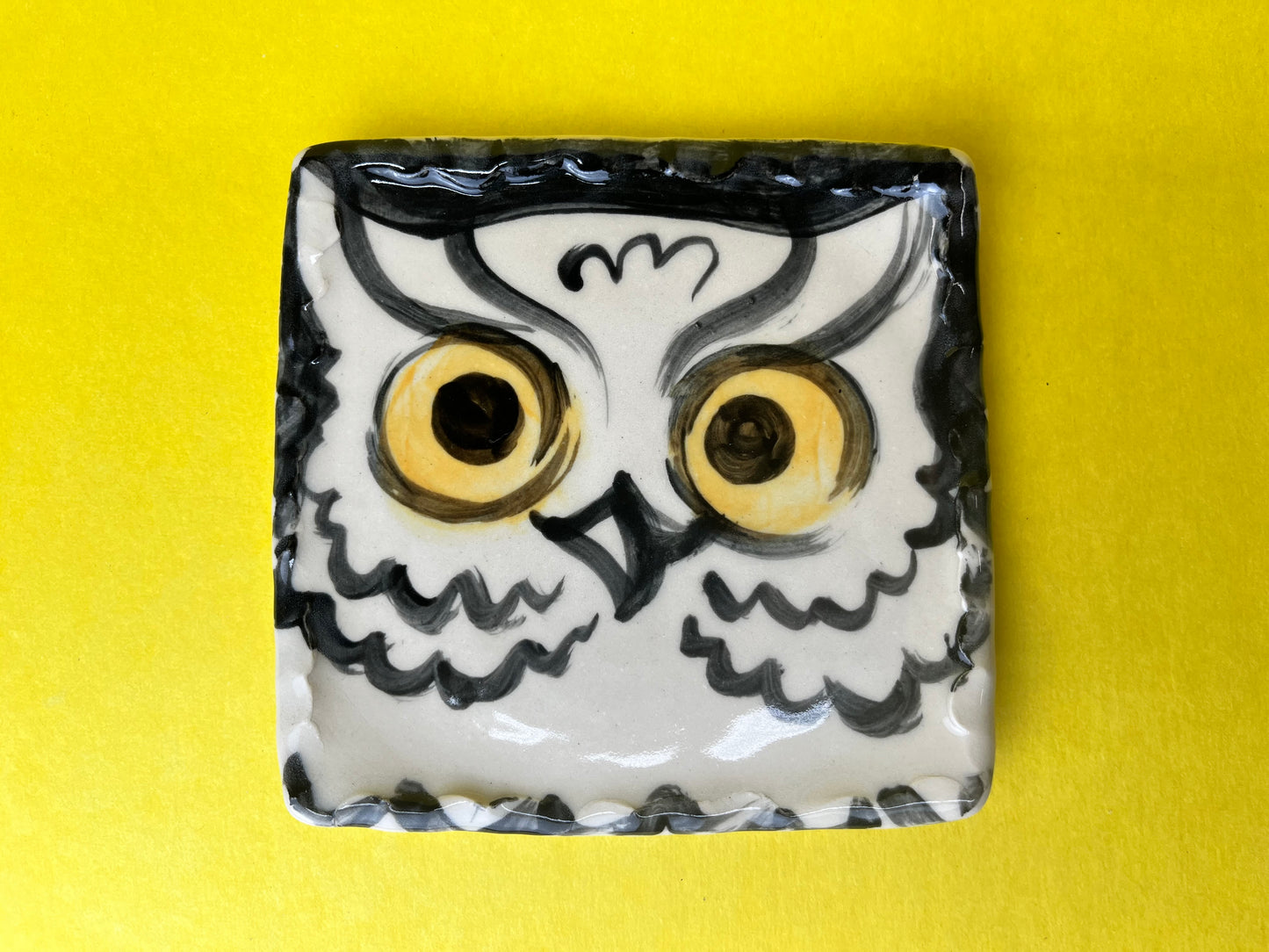 Friendly Owl handmade porcelain square plate