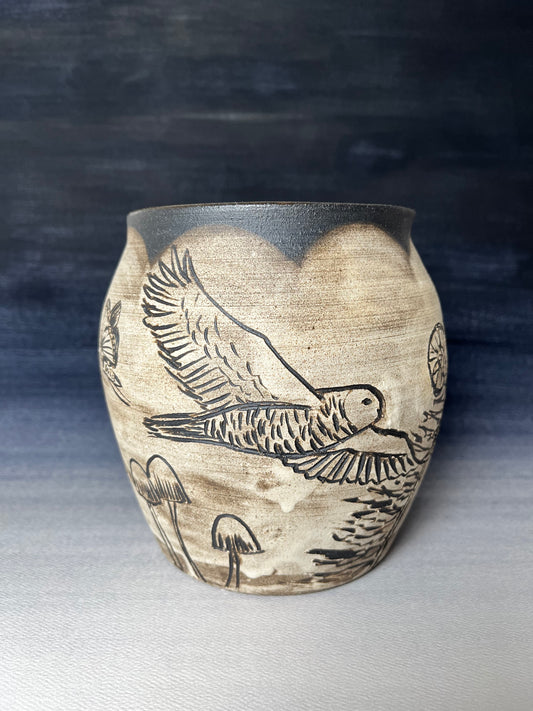 Owl's Journey Sgraffito Vase