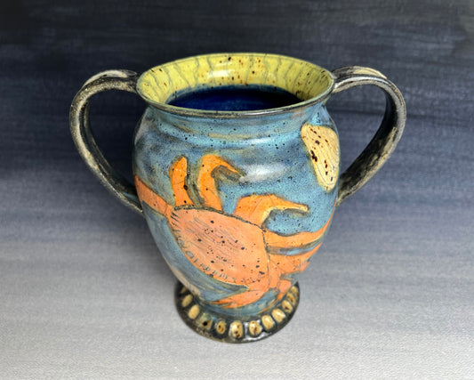 Crab and Seahorse Handled Vase