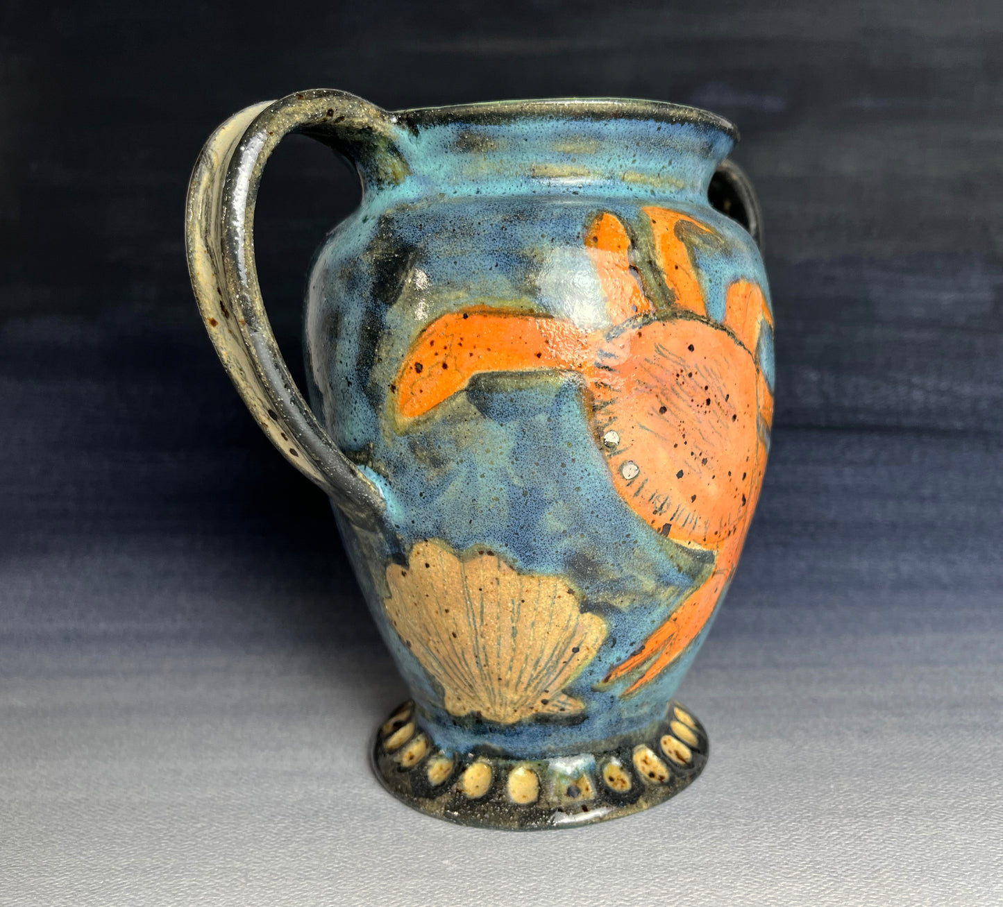 Crab and Seahorse Handled Vase