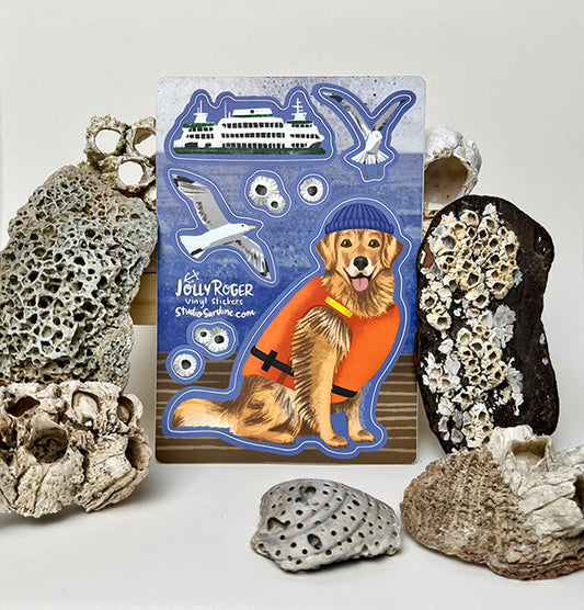 Jolly Roger, the Golden Retriever Dog, Stickers Sheet