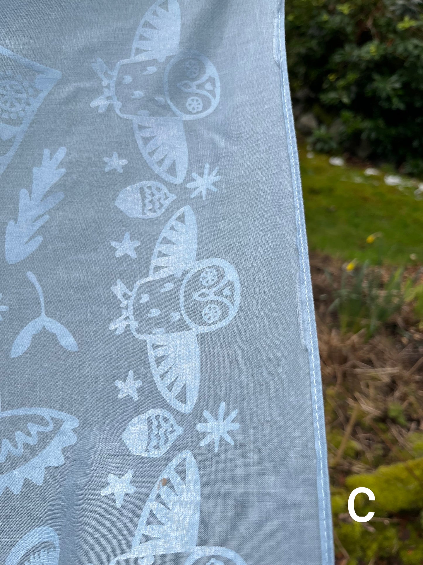 Ceramic owl bandana screenprinted in white on blue