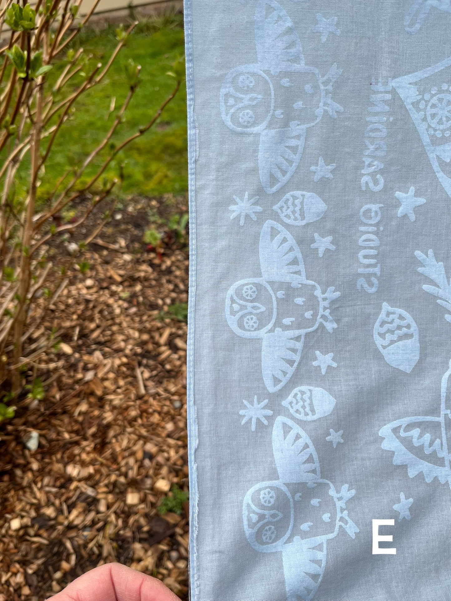 Ceramic owl bandana screenprinted in white on blue