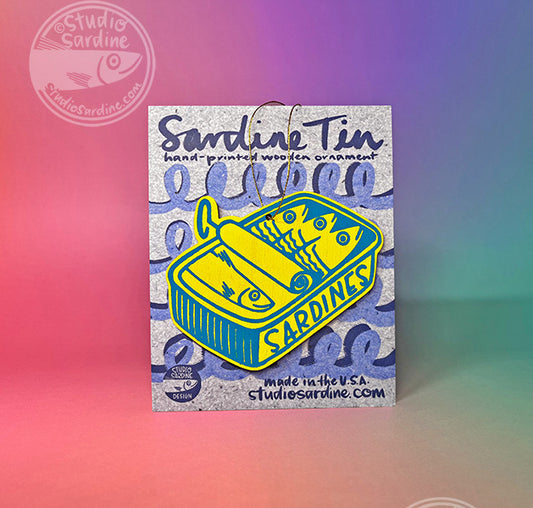 Printed “Sardine Tin” wooden cut-out ornaments