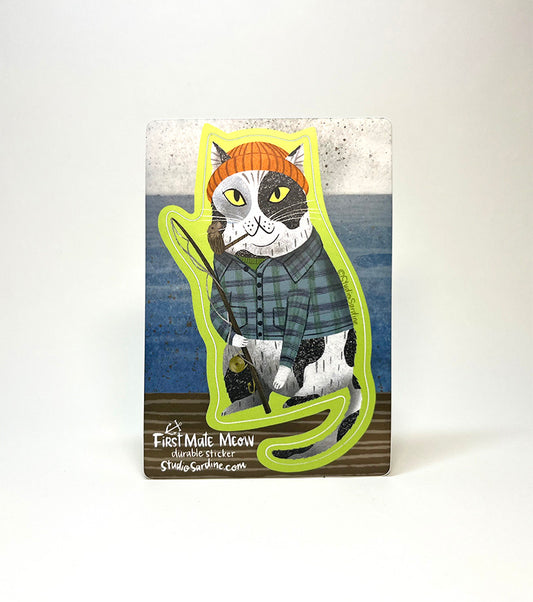 First Mate Meow Fisherman Cat sticker