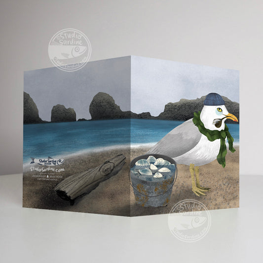 Clam Harvest A2 size (5.5" x 4.25") notecards, seagull sailor
