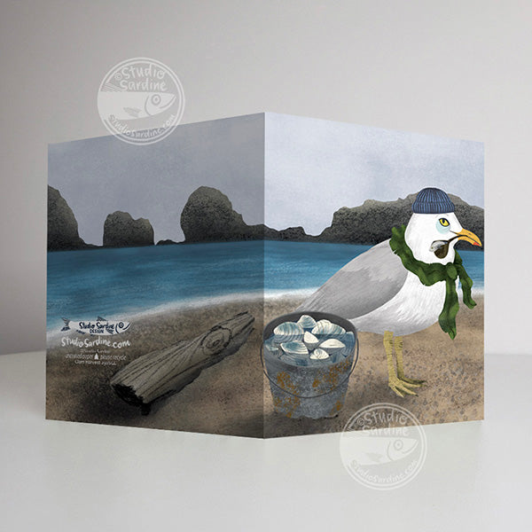 Studio Sardine Clam Harvest A2 size (5.5" x 4.25") notecards, seagull sailor