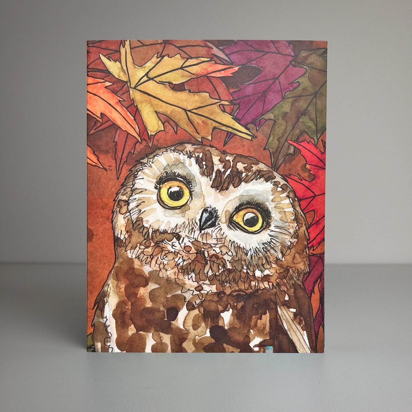 Cozy Owl A2 size (5.5" x 4.25") notecards, holiday card