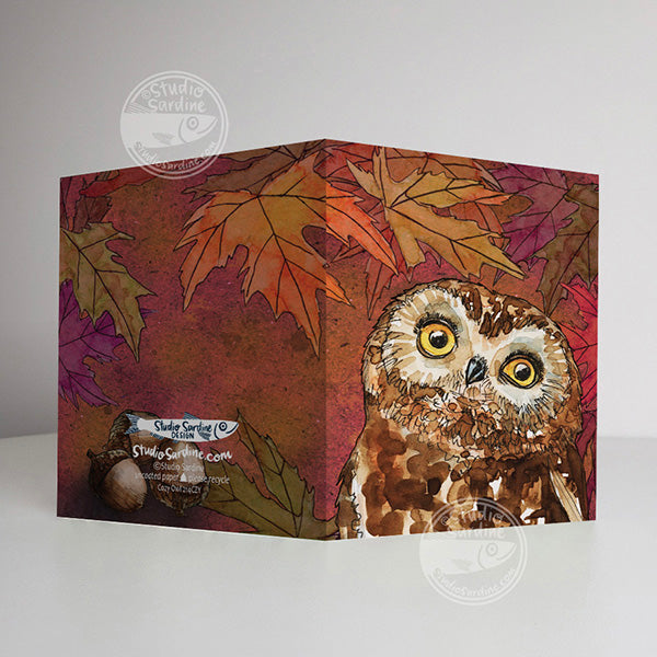 Cozy Owl A2 size (5.5" x 4.25") notecards, holiday card