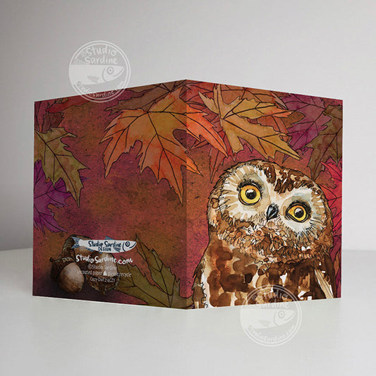 Cozy Owl A2 size (5.5" x 4.25") notecards, holiday card