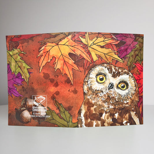 Cozy Owl A2 size (5.5" x 4.25") notecards, holiday card