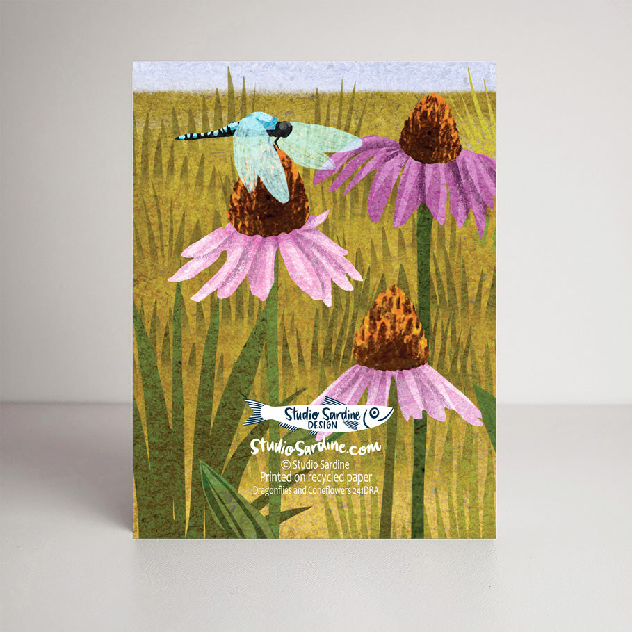 Cornflowers and Dragonflies A2 size (5.5" x 4.25") notecards