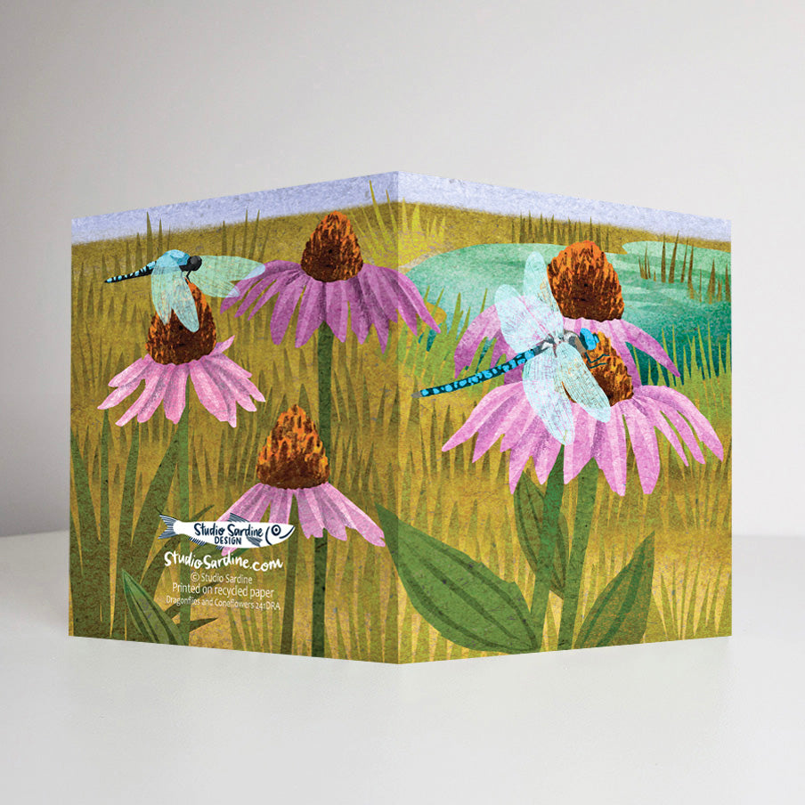 Cornflowers and Dragonflies A2 size (5.5" x 4.25") notecards