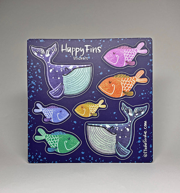 Happy Fins whales and fishes sticker sheet