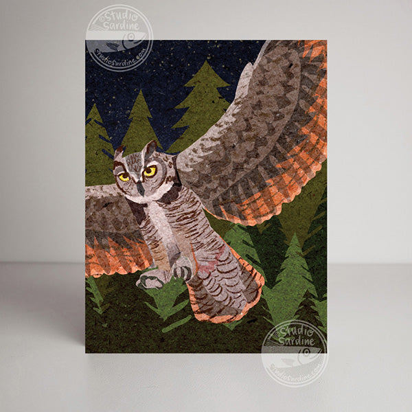 Great Horned Owl blank notecard, card for bird watchers