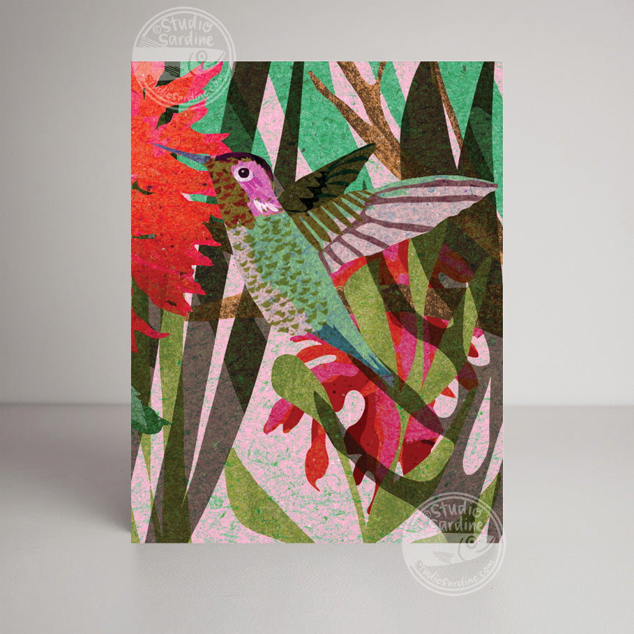 Hummingbird and Salvia A2 size (5.5" x 4.25") notecards