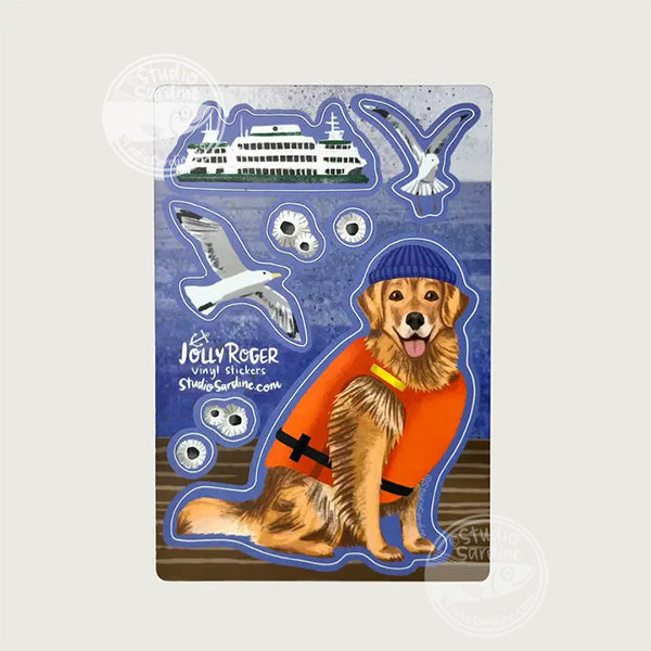 Studio Sardine Jolly Roger, the Golden Retriever Dog, Stickers Sheet