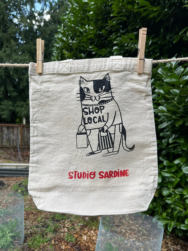 "Shop Local" cat small totes