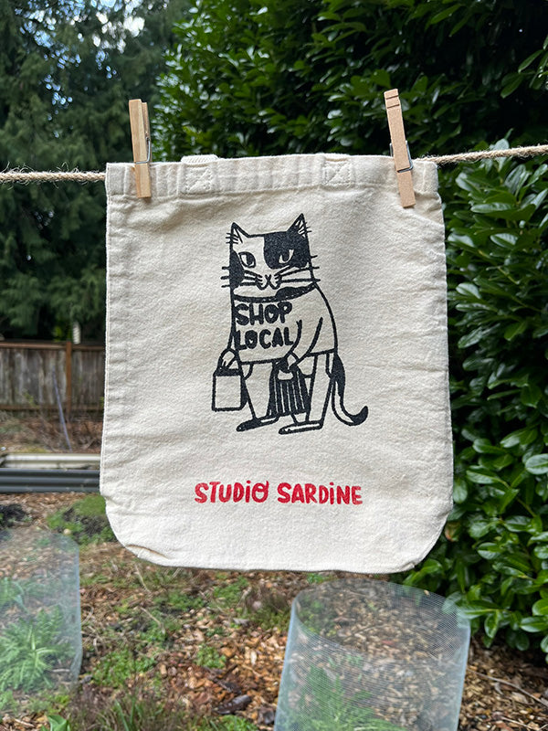 "Shop Local" cat small totes