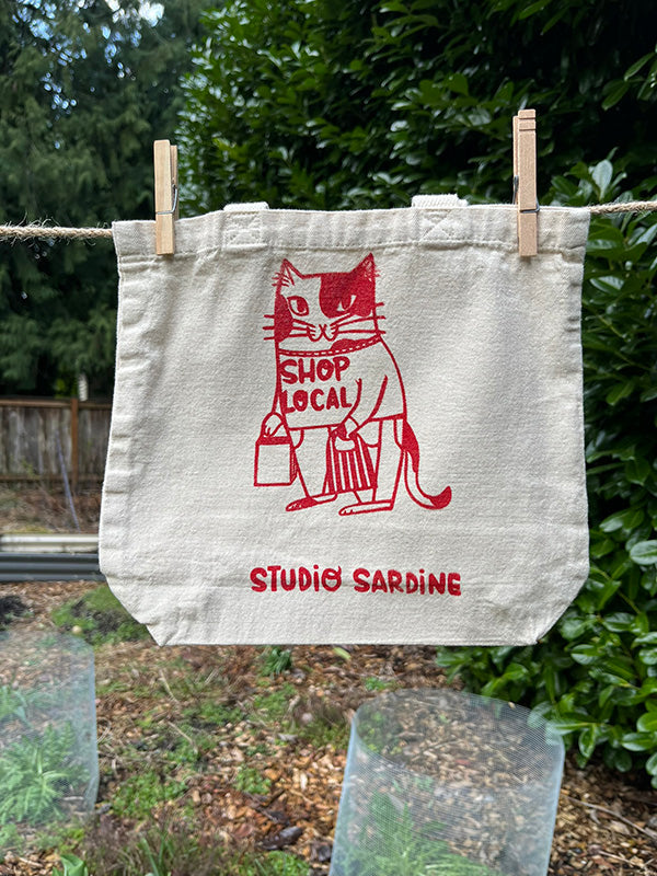 "Shop Local" cat small totes