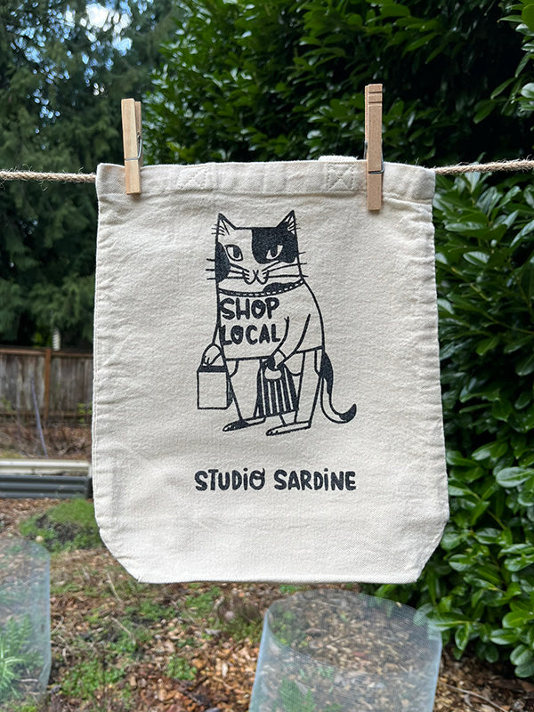 "Shop Local" cat small totes