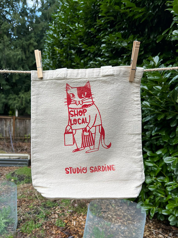 "Shop Local" cat small totes