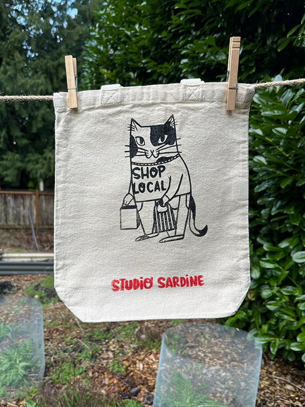 "Shop Local" cat small totes
