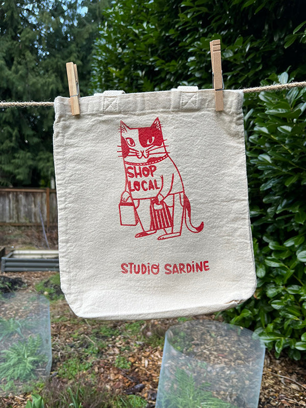 "Shop Local" cat small totes