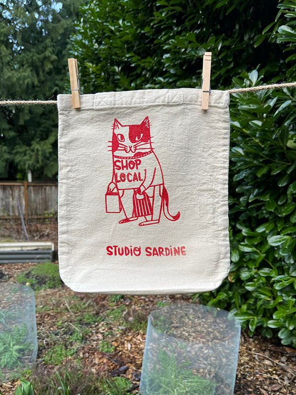"Shop Local" cat small totes