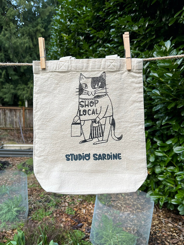 "Shop Local" cat small totes